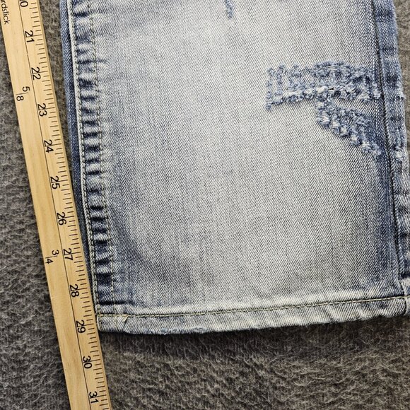 Black Premium Jeans Distressed Boot Indian Chief & Liberty Patches Mens 30x32 - Picture 13 of 15